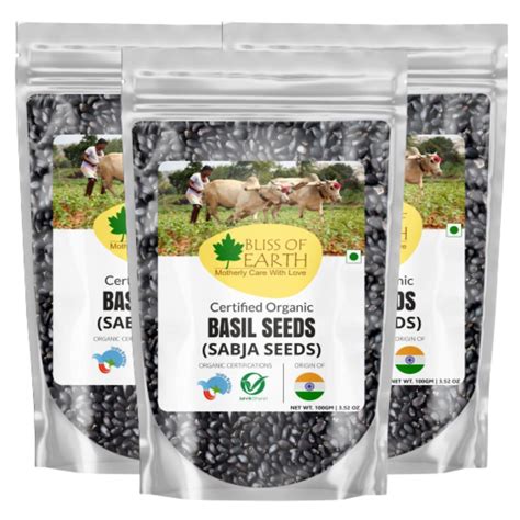 Bliss of Earth Basil Seeds Organic Sabja Seeds, Tukmaria Seeds Fiber ...