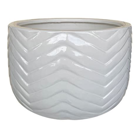 Herringbone White Ceramic Outdoor Planter, Medium | At Home