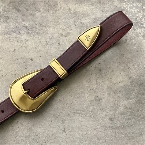 Aigner Burgandy Leather Brass Buckle Belt | Sugar Spun Sister Used ...