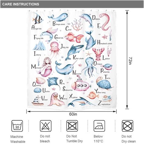 Buy Riyidecor ABC Alphabet Shower Curtain for Bathroom Decor 60Wx72H ...