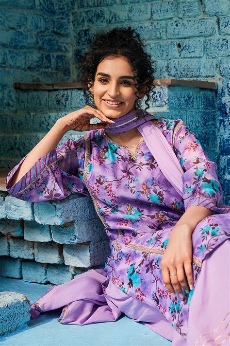 Pink & Purple Cotton Blend Kalidar Kurta Palazzo Suit Set