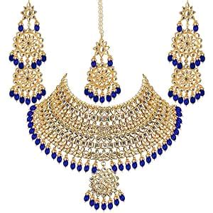 Buy Lucky Jewellery Designer Gold Plating Blue Color Pearl with Kundan ...