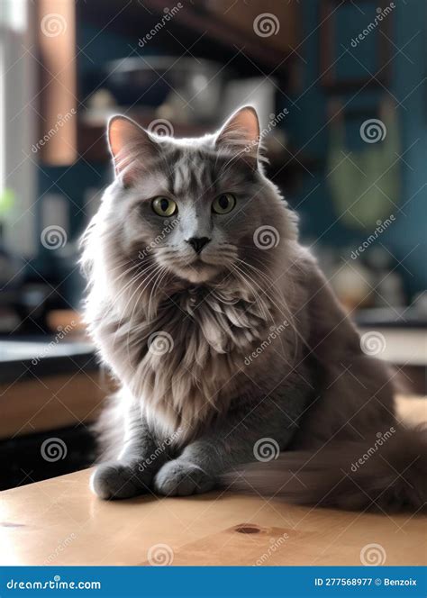 A Cute Grey Maine Coon Cat is Resting. Generative AI. Stock ...