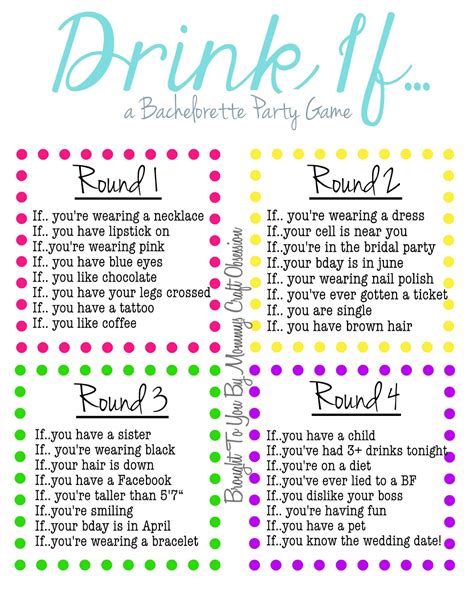 Drinking Game | 24 Free Bachelorette Party Printables Every Bride Will ...