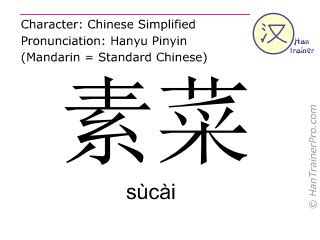 English translation of 素菜 ( sucai / sùcài ) - vegetable dishes in Chinese