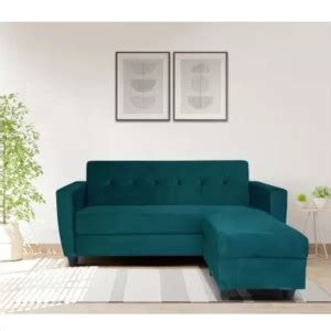 SS CRAFTMAKERS Tufted Back Three Seater Sofa With Ottoman in Green ...
