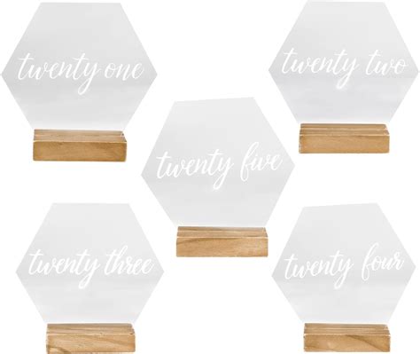 Modern Hexagonal Geometric Table Number Acrylic Signs with Wood Stands ...