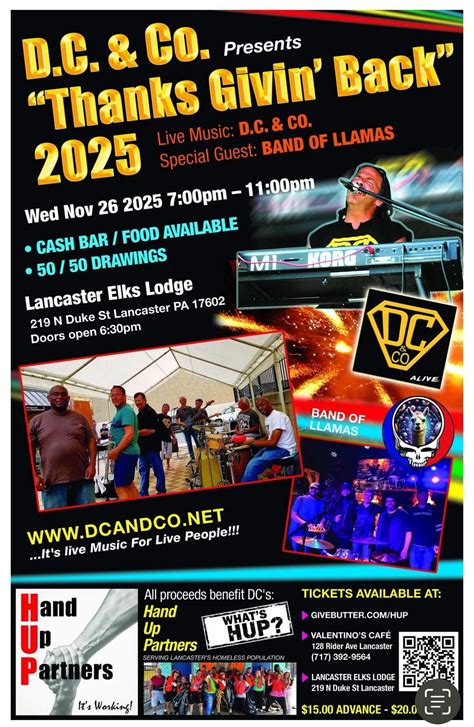 Thanks Givin’ Back with D.C. & CO and BAND OF LLAMAS!, Lancaster Elks ...