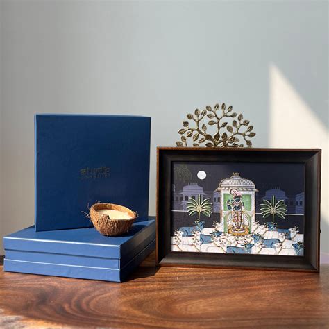 Srinathji Pichwai Midnight Blue (Landscape) Artwork with Gift Box ...
