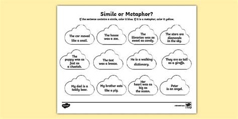 Simile and Metaphor Worksheet | Twinkl USA