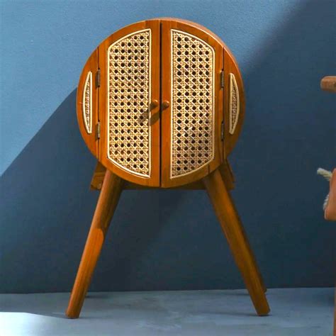 Durin Teak Wood & Rattan Bedside – Nismaaya Decor