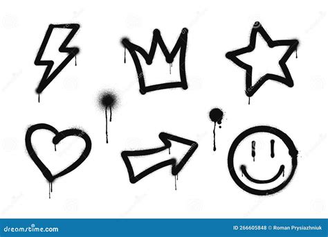 Graffiti Drawing Symbols Set. Painted Graffiti Spray Pattern Of ...