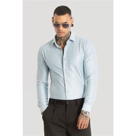 Buy Snitch Light Blue Embroidered Stretch Shirt Online