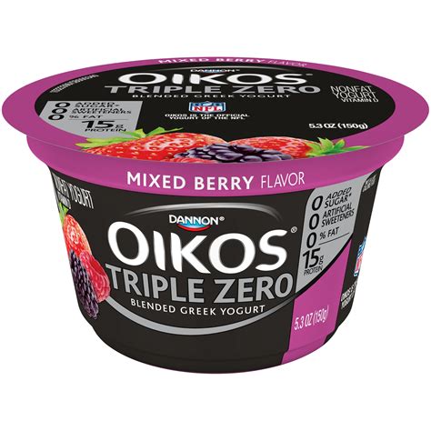 Dannon Oikos Fat-Free Triple Zero Mixed Berry Greek Yogurt, 5.3 Oz ...