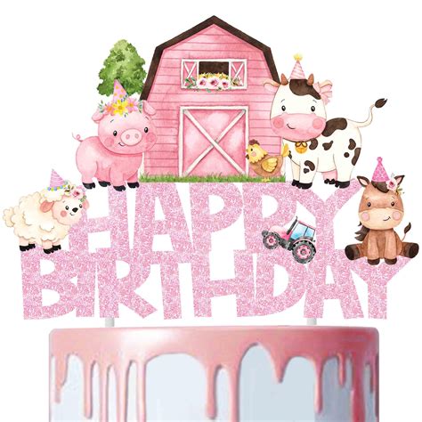 Buy iPartyFun Pink Farm Animal Cake Topper Farm Animals Party Cake ...
