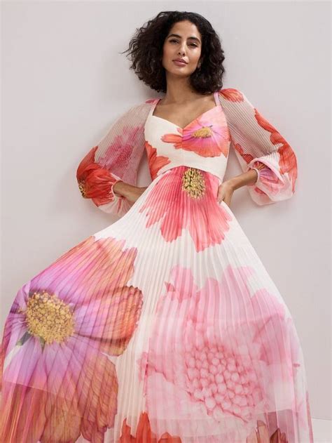 Phase Eight Reanna Pleated Floral Maxi Dress, Ivory/Multi