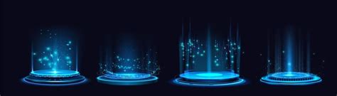 Futuristic hologram platforms with blue neon light | Free Vector