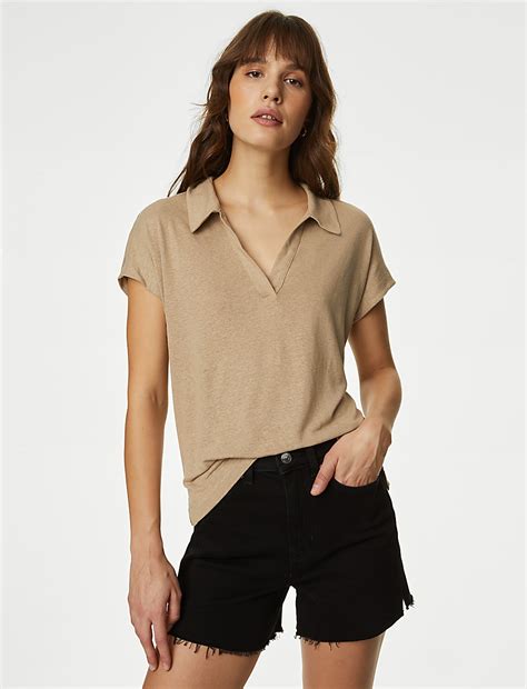 Buy Linen Blend Collared Top at Marks & Spencer