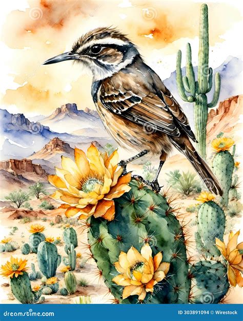 Arizona State Bird the Cactus Wren and the State Flower the Saguaro ...