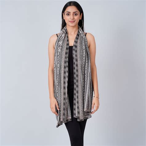 Charcoal Grey Python Print Stole – First Resort by Ramola Bachchan