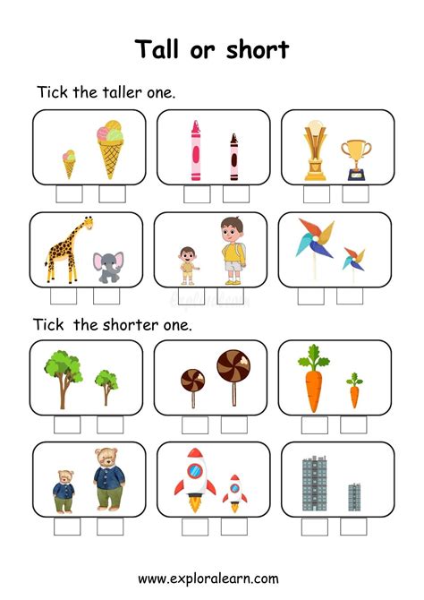 Tall and Short in 2025 | Preschool activities printable, Kids ...