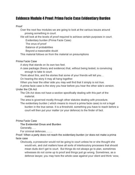 Evidence Module 4 Proof - Evidence Module 4 Proof: Prima Facie Case ...