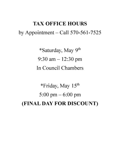 Tax Office Hours for 5/9 and 5/15 | Throop Borough PA
