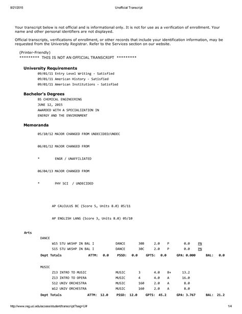 Nicholas Chang Unofficial Transcript | PDF