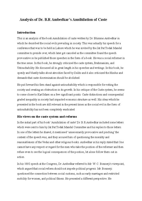 Analysis of annihilation of caste - Analysis of Dr. B Ambedkar’s ...