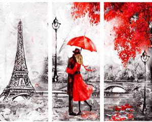 Couple love under red umbrella Paris view 3 piece MDF Poster Paper ...