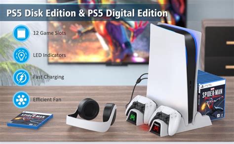 TMG Ps5 Cooling Stand with Charging Station&Suction Cooling Fan,Dual ...