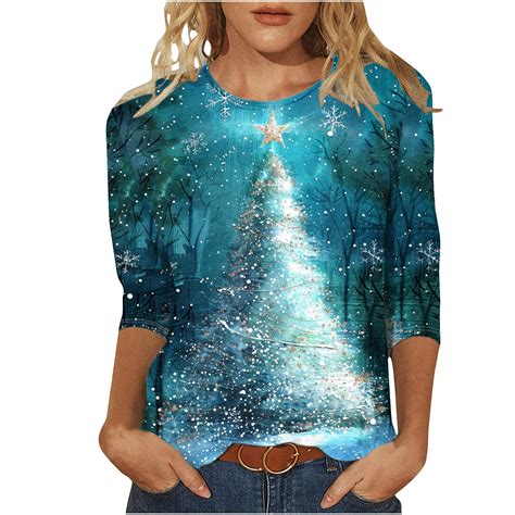 nerohusy 3/4 Sleeve Blouses for Women Christmas Sparkle Glitter Xmas ...