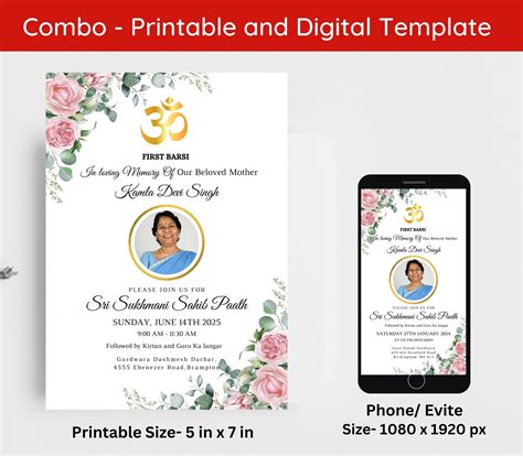 Buy Editable Hindu Barsi Invitation Template: Floral Indian Funeral ...