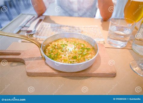 Frying Pan with Egg and Green Beans on Wooden Plank Stock Photo - Image ...