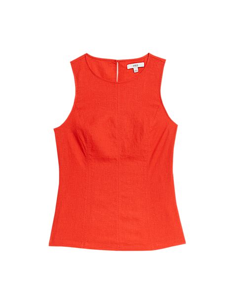 Buy Linen Rich Longline Sleeveless Top at Marks & Spencer