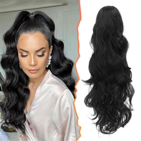 Amazon.com : BARSDAR Black Claw Clip Ponytail Extensions - 20 Inch Wavy ...