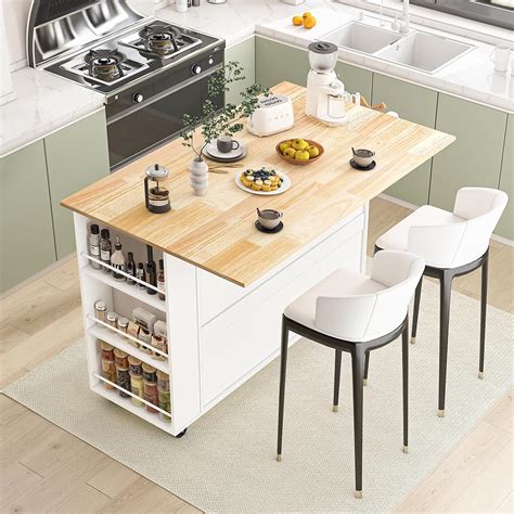 JassmiPkwy 60'' Rolling Kitchen Island with Drop Leaf, Storage India | Ubuy