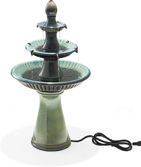 Amazon.com: Glitzhome Three Tier Outdoor Floor Stand Fountain with LED ...