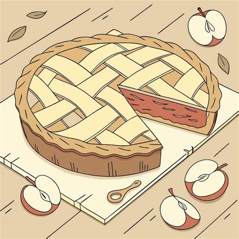 A drawing of a pie with a piece of bread on it | Premium Vector