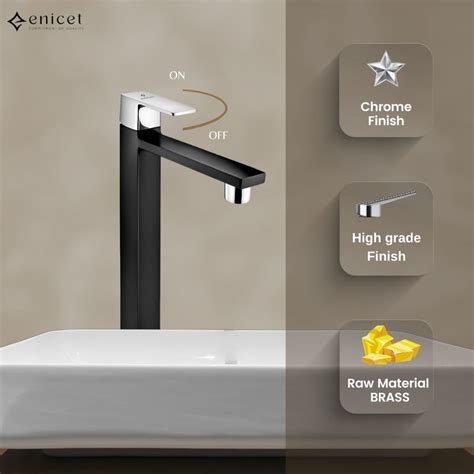 Enicet 12 Inch High Neck Pillar Tap, Brass Build, Tall Body Tap, Sink ...