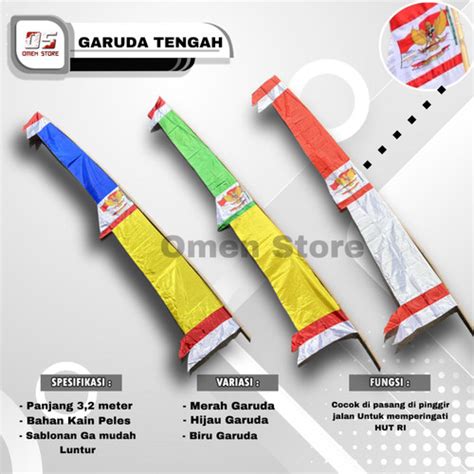 Jual Bendera Bandir Garuda Tengah HUT RI || 3,2 meter - Merah putih ...