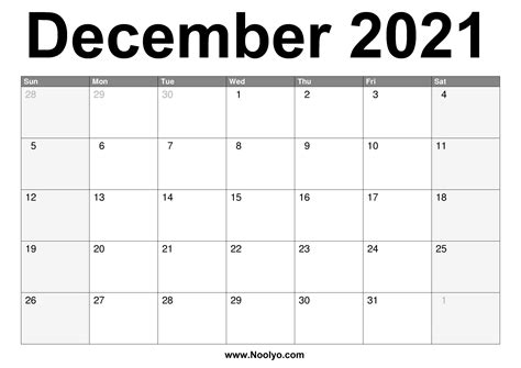 December 2021 Calendar Printable Pdf - Printable Word Searches