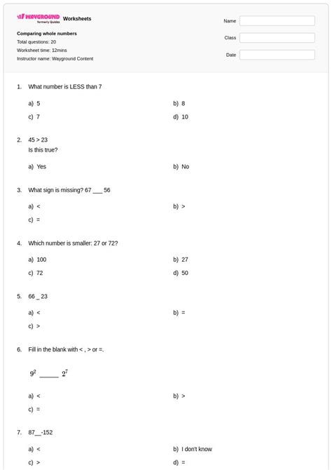 50+ Comparing Whole Numbers worksheets for Class 1 on Wayground | Free ...