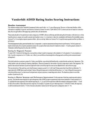 Fillable Online Vanderbilt ADHD Rating Scales Scoring Instructions Fax ...
