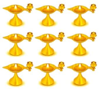 Buy Brass Diyas for Pooja | Set of 9 Traditional Pital Diya | Big Size ...