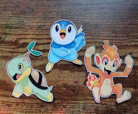 Sinnoh Starters Gen 4 Turtwig Piplup Chimchar Set of 3 Vinyl Laminated ...