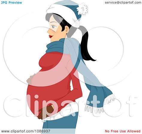 Clipart Pregnant Woman Touching Her Baby Bump And Wearing Winter ...
