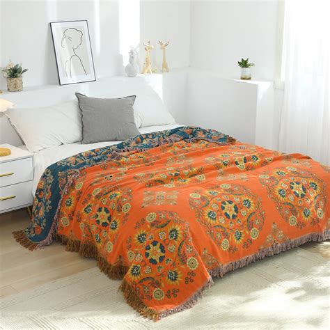 boho throw blanket orange