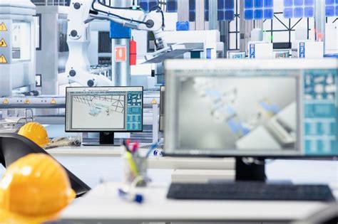 Computer monitor in solar panels plant troubleshooting technical issues ...