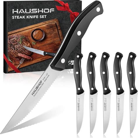 Amazon.com: HAUSHOF Steak Knives Set of 6, Premium Stainless Steel ...